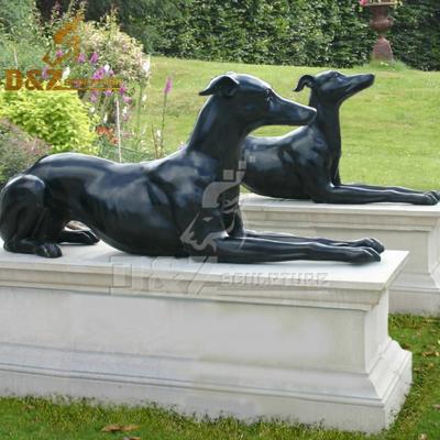 China Europe Outdoor Garden Statue Life Size Metal Animal Sculpture Bronze Sitting Greyhound Dog Statue For Sale for sale