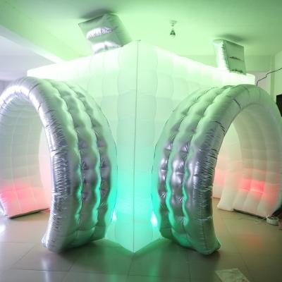 China Oxford Cloth Camera Shape Inflatable Photo Booth With Led Light For Announcing Wedding for sale