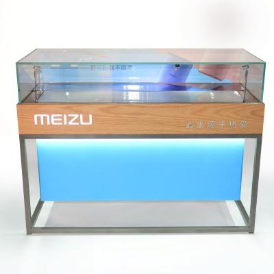 China Shops Customized Popular Mobile Phone Display Showcase Fixture Mobile Phone Shop Interior Decoration Counter Design for sale