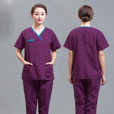 China Breathable Soft Y-Neck Medical Uniform Scrub Set For Women Short Sleeve 65%Polyester 35%Cotton for sale