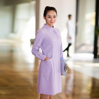 China Hospital Round Collar Nurses Pharmacy Uniform Long Sleeve Coveralls Spring White Coat/Summer Dress for sale