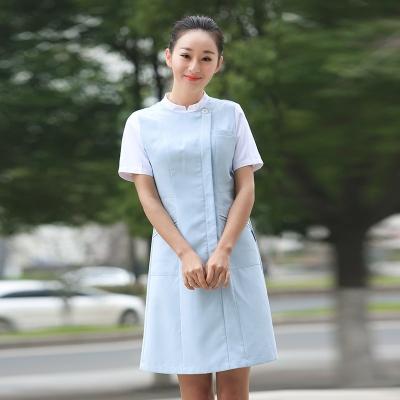 China 2019 New Round Collar Nurses Hospital Coat Women White Slim Nurses Short Sleeve Uniform Blue Dress Uniforms Blue for sale