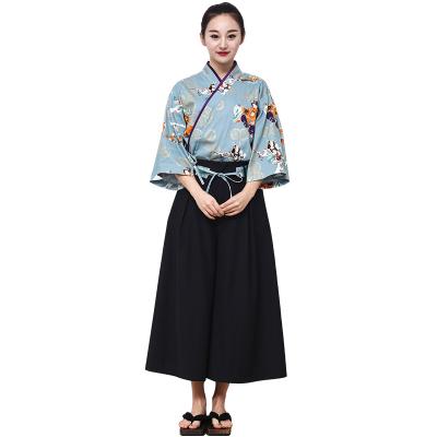 China Japanese Style Fresh Vintage Clothes Kimono Style Half Sleeve Sushi Restaurant Izakaya Uniform Waitress 100%cotton Workwear for sale