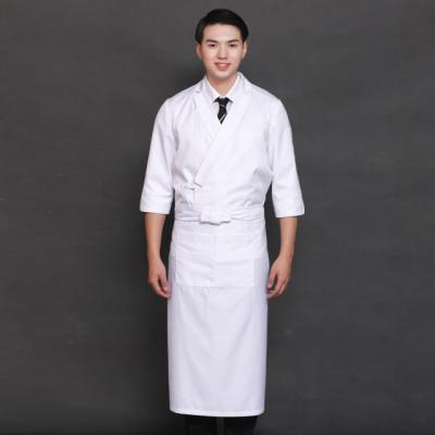 China Anti-wrinkle Sushi Spinnery stripes Fukuya Teppanyaki uniform white chef cook izakaya uniform traditional costume MIYABI for sale