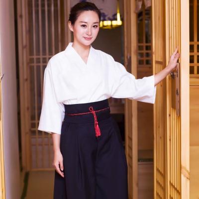 China Breathable White Japanese Kimono Waiter/Waitress Uniform Placket Slant Sushi Bar Japanese Uniform Design for sale