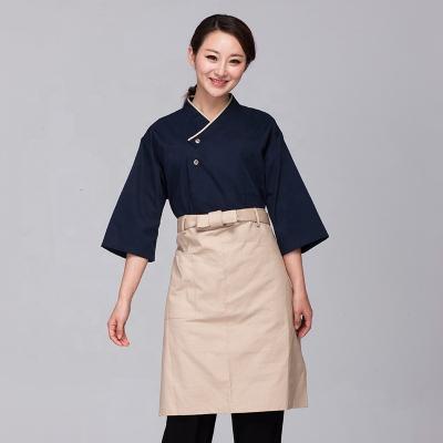 China Anti-wrinkle 3/4 Sleeve Japanese Chef Coat Men and Women Summer Sushi Restaurant Kimono Chef Waiter Work Uniform for sale