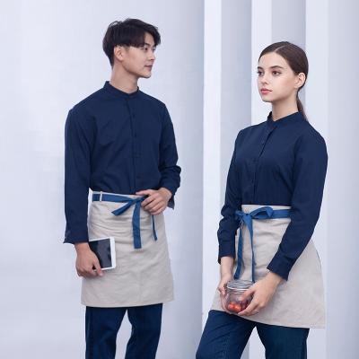 China 2019 Breathable New Work Staff Service Restaurant Hotel Chinese And Western Clothes Fashion Small Collar Long Sleeve Shirt Apron Set for sale