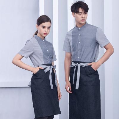 China Korean version fashion theme tea restaurant waiter waiter health workwear shirt men's and women's KTV network cafe breathable Korean short sleeve for sale