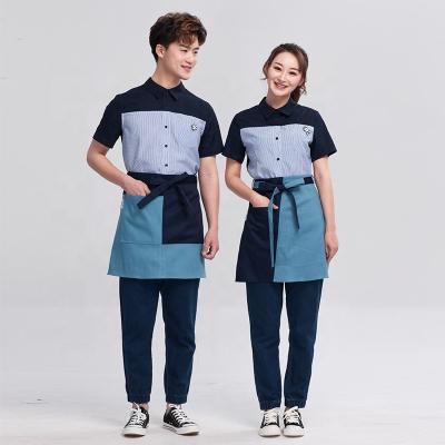 China Restaurant Uniforms Fashion Shirt Breathable Personalized Short Sleeve Waiter Shirt For Wait Staff Coveralls for sale