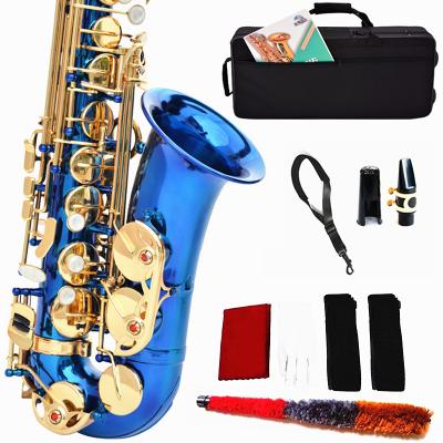 China Professional Sachs Saxophone Entertainment Top Quality Chinese Gold Lacquer Blue Alto Saxophone for sale