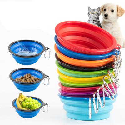 China Wholesale Custom Outdoor Travel Stocked Covered Portable Folding Collapsible Dog Bowl Silicone Pet Bowl for Cats and Dogs for sale