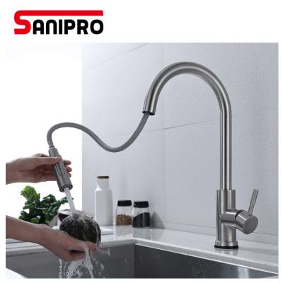 China Sanipro Sense Faucets Brushed Sensor SS304 Automatic Sink Kitchen Water Faucet for sale