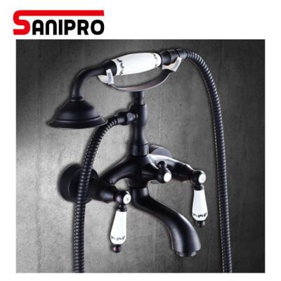 China Without Slide Bar SaniproBrass Single Handle Antique Black Shower Column Set for sale