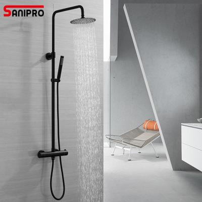 China Without Sliding Bar Sanipro Bath Set Contemporary High Quality Brass Rainfall Black Bathroom Shower Faucet Thermostatic Mixer for sale