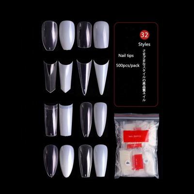 China Manicure Extension Tips 500PCS Natural Clear Acrylic False Nail Tips Full/Half Cover Tips Various French Sharp Coffin Ballerina Nails Manicure Tools for sale