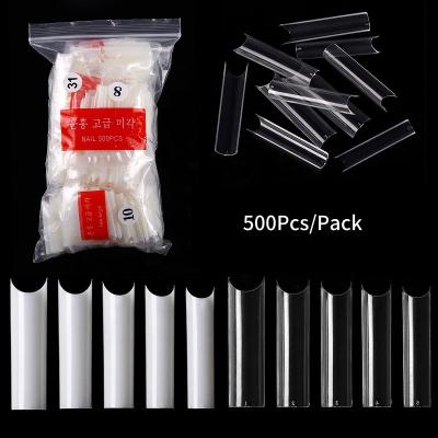 China Long Square Fake Nail Tips 500pcs XXl Manicure Extension Tips Clear / Artificial Acrylic Nails Art Salon Manicure Designs Cover DIY Natural C Curve Half for sale