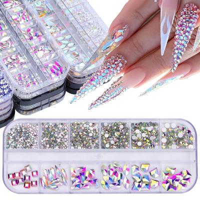 China 2022 New Design 12 Nail Art DIY Nail Grid Flat Multi Colored Rhinestone AB Shape Stone Crystals Rhinestones for sale