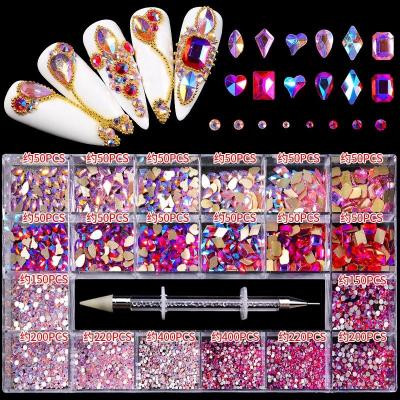 China Boxed Crystal Nail Mixed Art Rhinestones Fancy Mix Shapes Flatback Champagne Diamonds Glass Nail Decorations fashion and charm ab grids 21 for sale