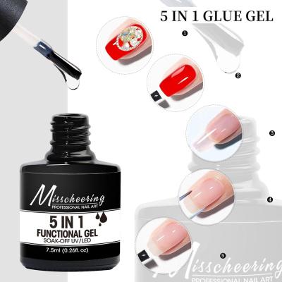 China Extension Glue/Low Coat/Top Coat Professional 5 in 1 Functional Nail Art Glue Base Coat Reinforcement Glue Top Coat Extension Glue Manicure Tools for sale