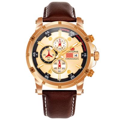 China Automatic Date Good Quality Mens Sport Watches Chrono Luxury Leather Strap Multifunctional Feature Color Men Watches For Big Wrist Men for sale