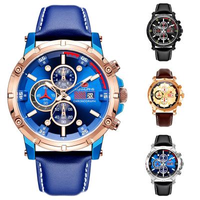 China Automatic Date Top Brand Original Watches Cool Color Plating Charm Leather Mens Chronograph Watches In Stock for sale