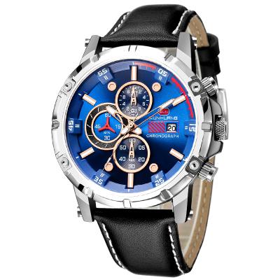 China 2021 Luxury Automatic Date Age Bands Genuine Leather Watch For Men Three Eyes Six Arms Chronograph Sports Watches For Wholesale for sale