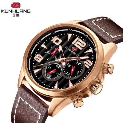 China Rose Gold Solid Round Case Automatic Cool Wrist Watch Date Leather Strap Quartz Luxury Watch With Gift Boxes for sale