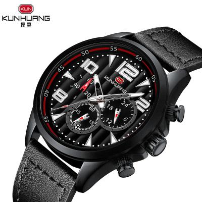 China Cost Effective Original Auto Date Watches 30 Meter Water Resistant Leather Bands Mens Chronograph Watches On Sale for sale