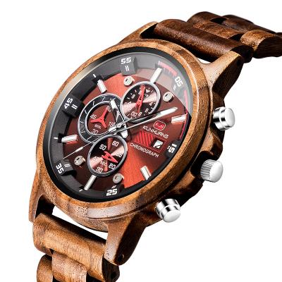 China Fashion Vintage Full Face Mens Chronograph Watch Big Date Automatic Wooden Wooden Wrist Watch For Male Gender for sale