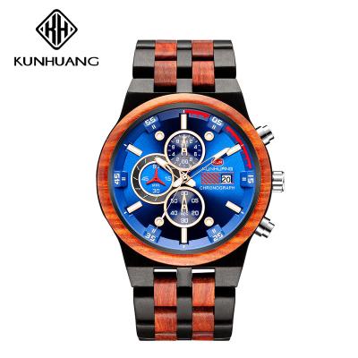 China Big Sale Fashion Taste Mens Automatic Wristwatch Luxury Date Hand Polished Ebony Round Case Wood Watches For Boy for sale