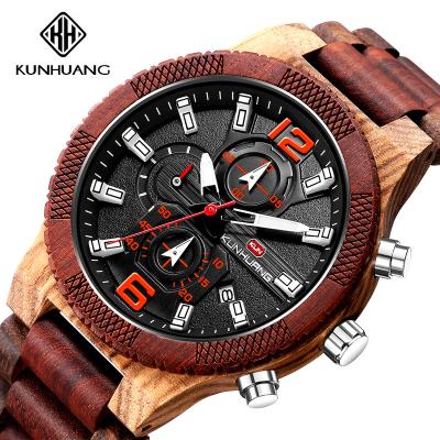 China Automatic Date Luxury Fashion Mens Skeleton Wooden Sport Watches Big Dial Chronograph Feature Multifunctional Wood Watches for sale