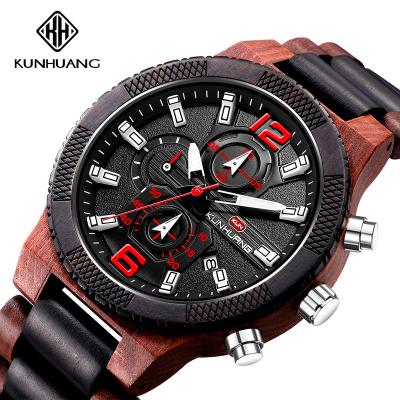 China Automatic Date Men's Large Belt Quartz Watch Sports Wooden Working Hour New Fashion Individual Clock for sale