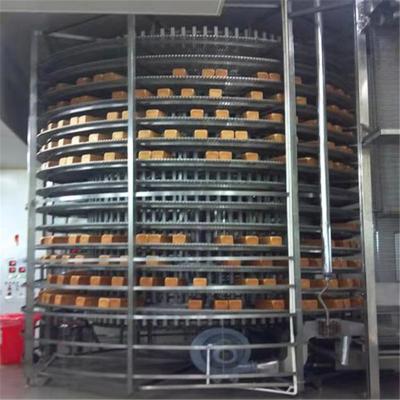 China Food Grade Stainless Steel Heat Resistant Spiral Tower Conveyor For Cake And Bread Cooling for sale