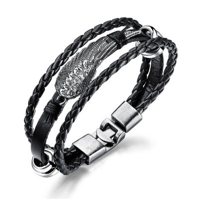 China Fashionable Retro Style Popular Korean Version Fashion Feather Men's Leather Rope Bracelet for sale