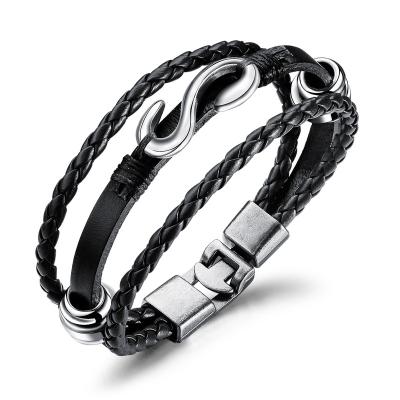 China Hot Selling Leather Initial S Men's Personality Leather Bracelet for sale