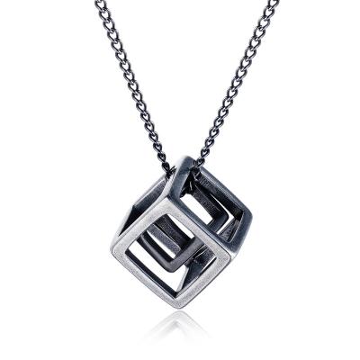 China European and American simple style 3D personality square men's and women's 316L stainless steel retro necklace for sale