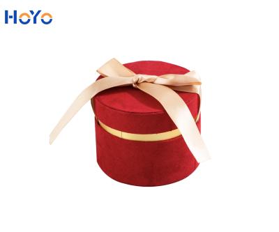 China Biodegradable Custom Logo Beauty Round Box Velvet Flower Box Rose Packing With Logo Silk Luxury Black Gold Round Cardboard Rose Flower Box for sale