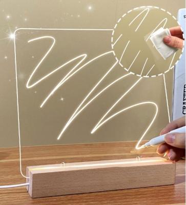 China DIY Acrylic Note Erasable Led Light Display Stand With Writing Pen Warm White Night Lamp for sale