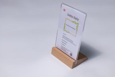 中国 Transparent 4'' x 6'' Wood Base Acrylic Sign Holder with Romovable Base for Party 販売のため