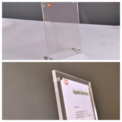 China Free Standing Double Sided Transparent Table Display Floating Acrylic Photo Holder Frame for sale