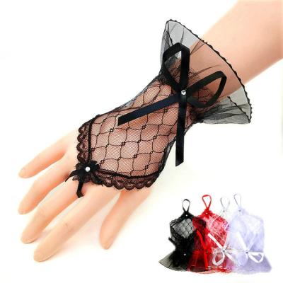 China Halloween Lolita Fingerless Black Bridal Dress Wedding Lace Glovs Shorts Qushine Yarn Bow Net Hand Sleeves for sale