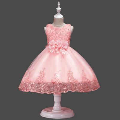 China Breathable Cute Qushine Lace Sequin Kids Party Dress Gown With Floral for sale