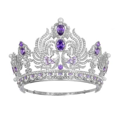 China Adjustable Purple Headpiece Tiara Crystal Crown Rhinestone Beauty Pageant Hair Decorations Qushine Bride Higher for sale