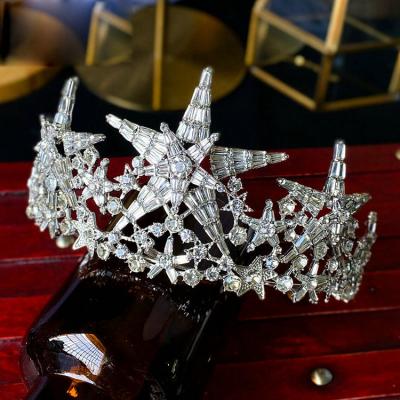 China New High Quality Qushine Crown Silver Plated Zircon Star Headpiece Wedding Bridal Tiaras Hair Decorations for sale