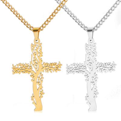 China New Religious Stainless Steel Jesus Cross Tree Of Qushine Of Life Necklace For Men for sale