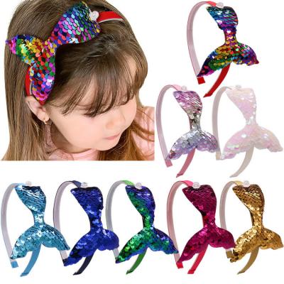 China Qushine Sweet Baby Fashion Cute Children's Mermaid Tail Headband Colorful Sequins Hair Accessories Reflective Handmade Hair Band for sale