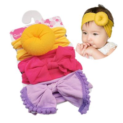 China Sweet Qushine Ins Hot Sales Fashion Hair Accessories Nylon Baby 3 Piece Headband Big Bow for sale