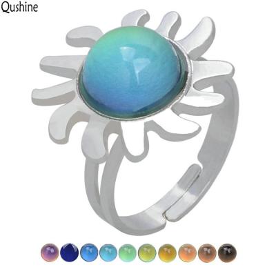 China Qushine 17MM Gemstone Mood Rings CLASSIC Acrylic Adjustable Hematite Ring Mood Ring Stone Jewelry for sale