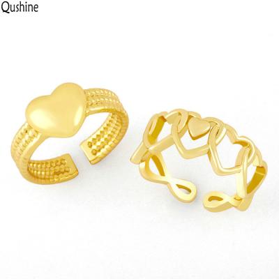 China Qushine Love Heart Design 18K Gold Plated Party Chain Ring Adjustable Hip Hop Jewelry for sale