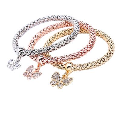 China BOHEMIA Qushine 3pcs Set Multi Styles Popcorn Chain Crystal Rhinestone Charm Corn Chain Elastic Bracelet for sale